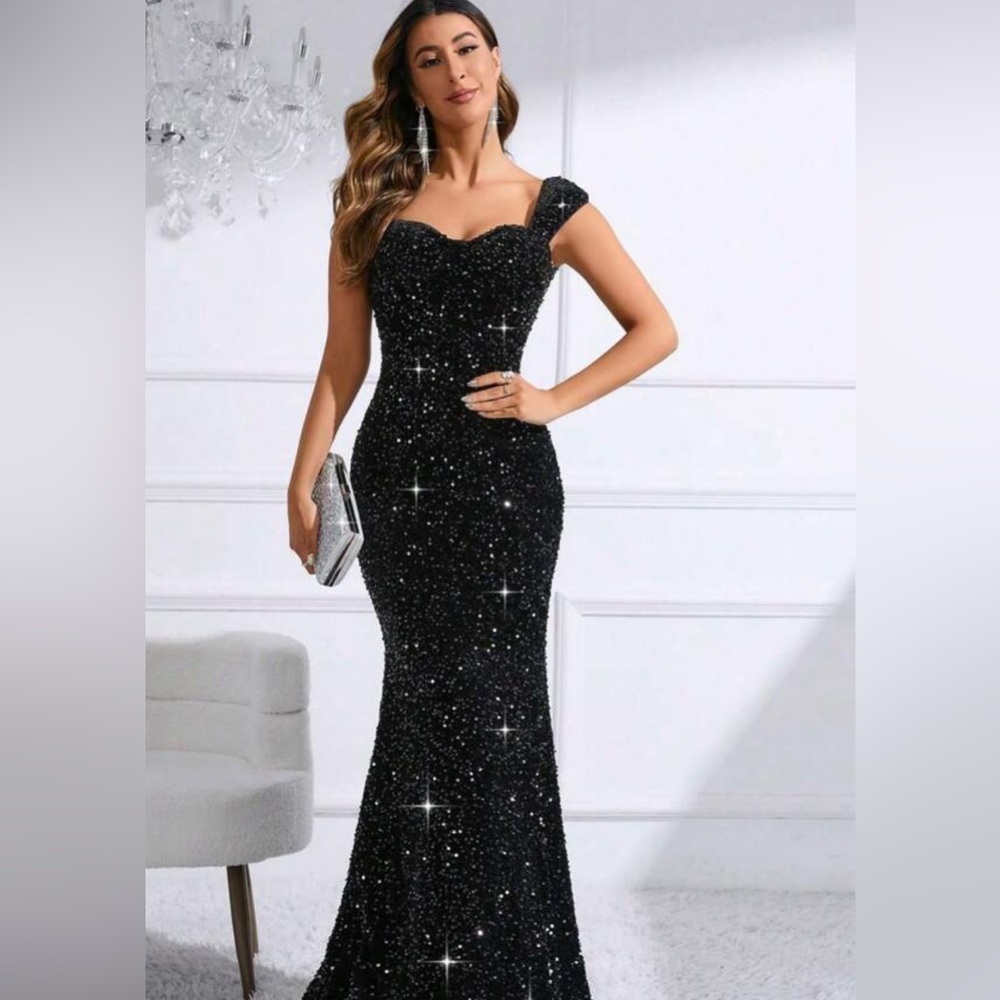 Black sequins formal, wedding guest, formal dress, prom dress, Bodycon